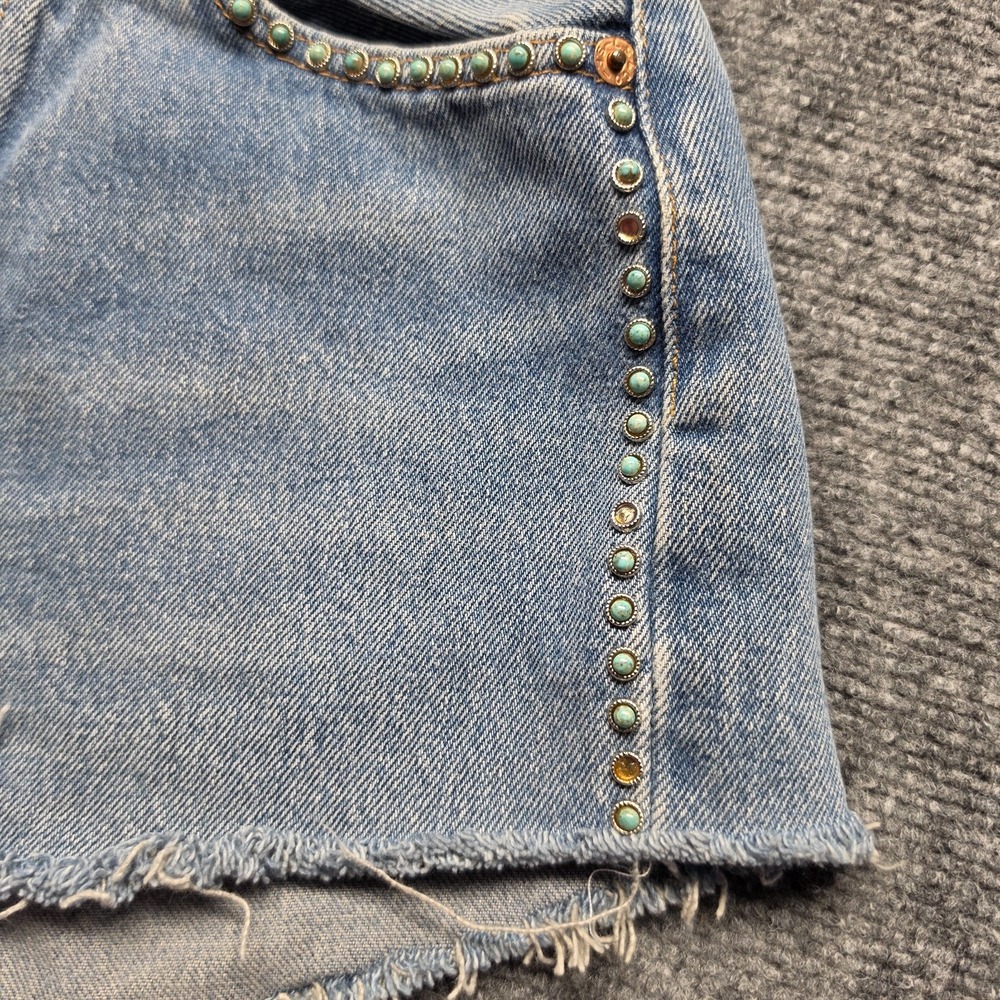 Levis 501 Vintage 80s USA Streets Ahead Beaded Turquoise Studded Denim Shorts 27 - Picture 5 of 11